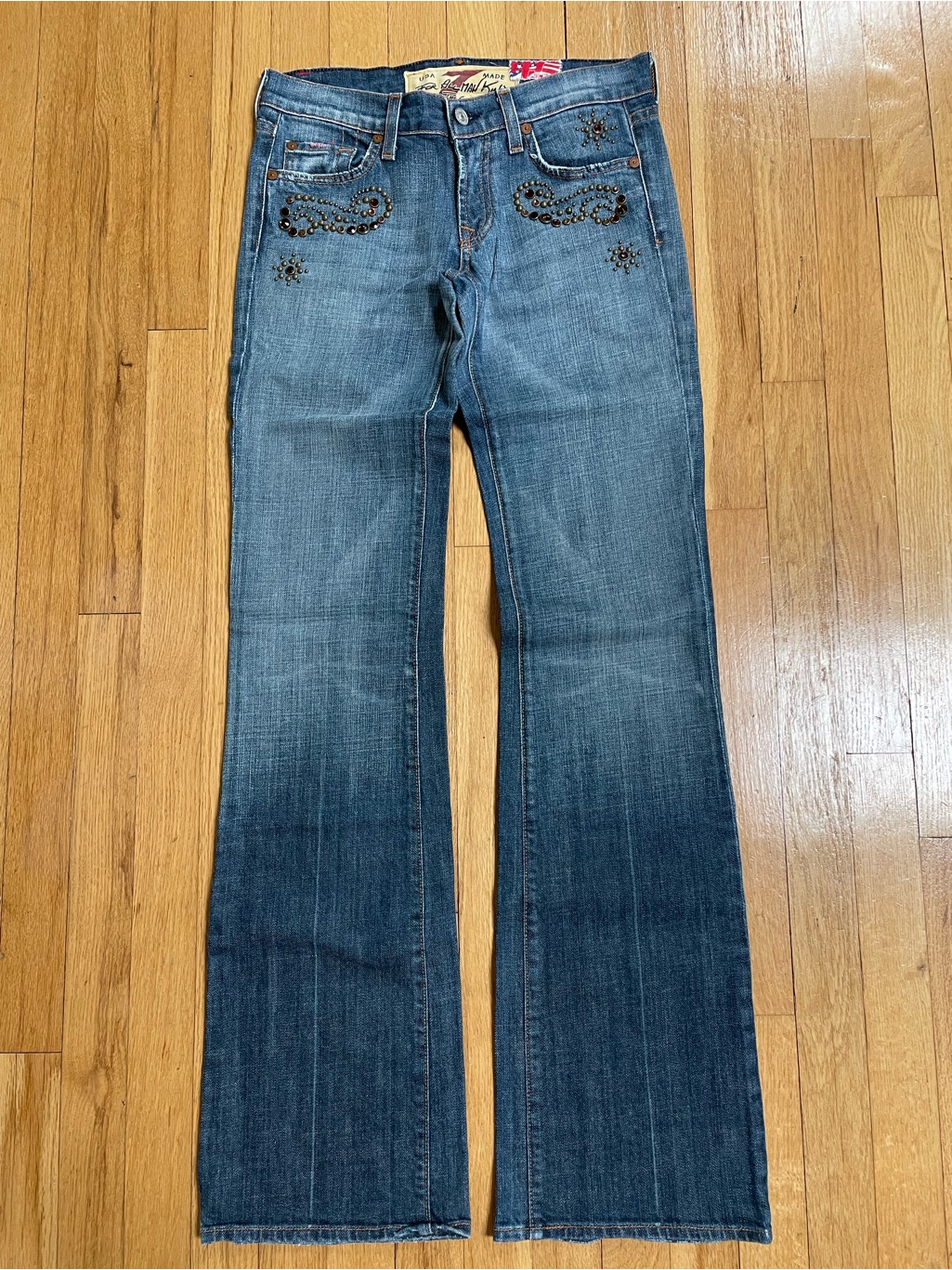 Women's 7 For All Mankind The Great China Wall Blue Embellished Bootcut Jeans 26